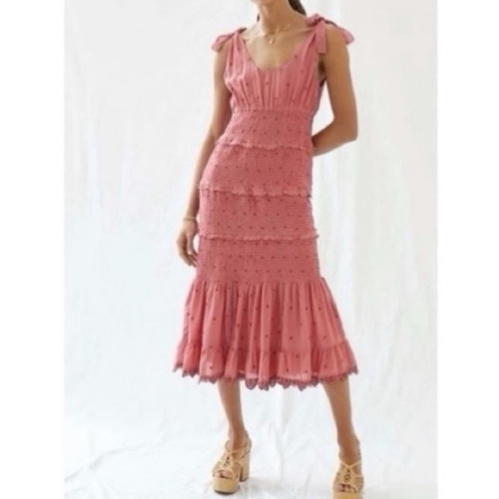 Anthropologie Rose Pink Tiered Midi Dress